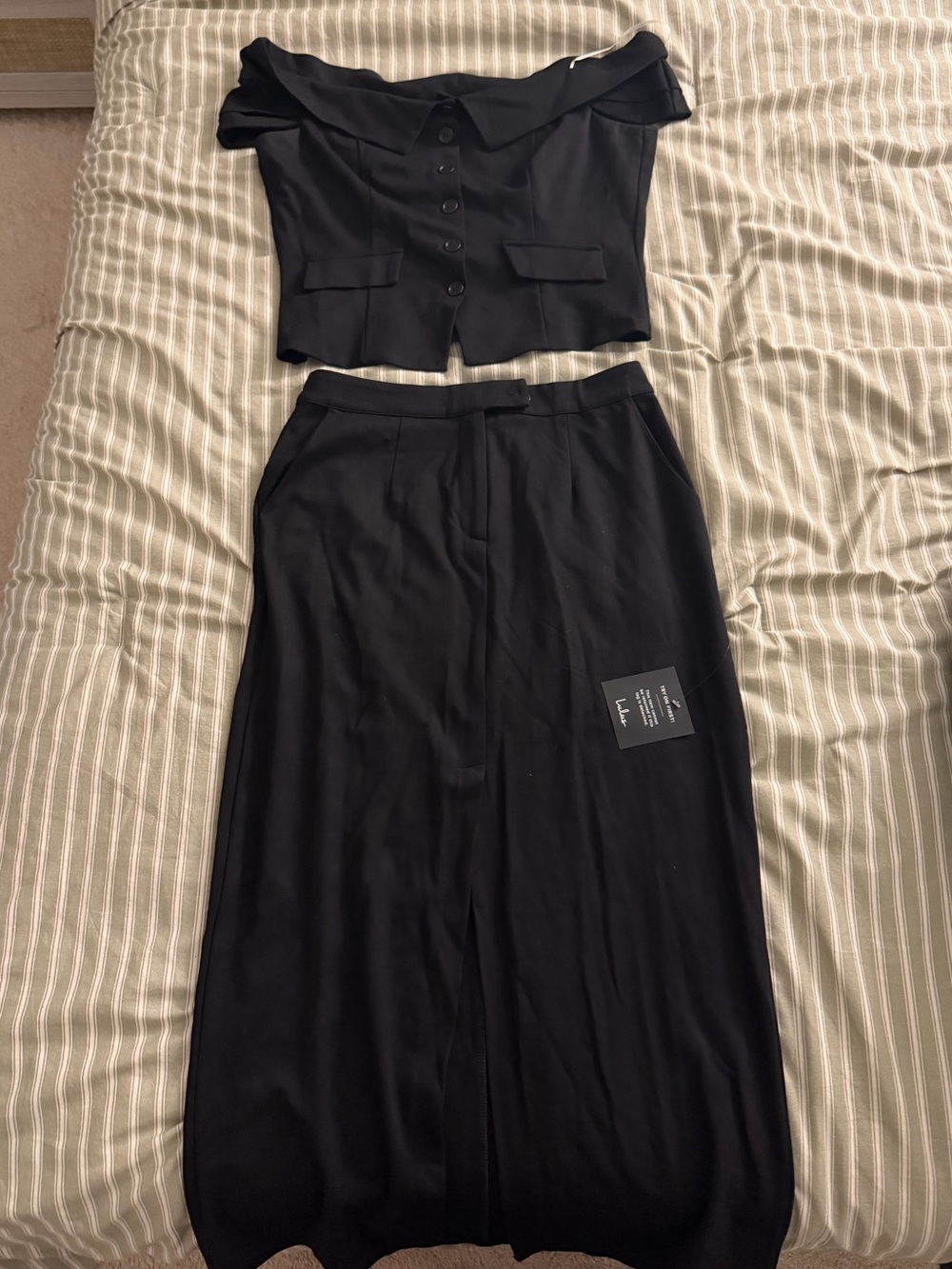 Lulu's Black Off-Shoulder Two-Piece Maxi Skirt Set
